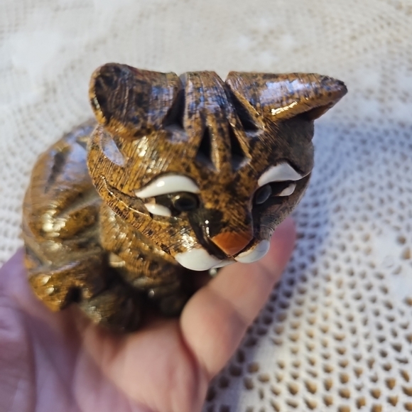 Vintage Artesania Rinconada Tabby Cat Figurine Uruguay Clay Ceramic 3" Chip Paw - Picture 12 of 14